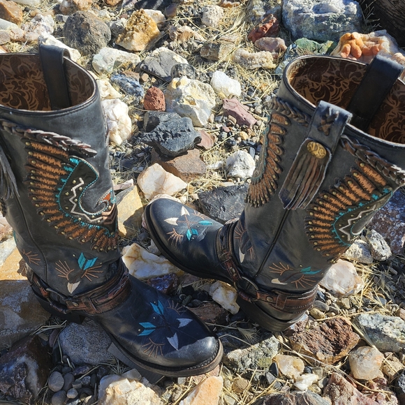 Corral Blue Leather Boots Southwestern Style - Picture 6 of 7